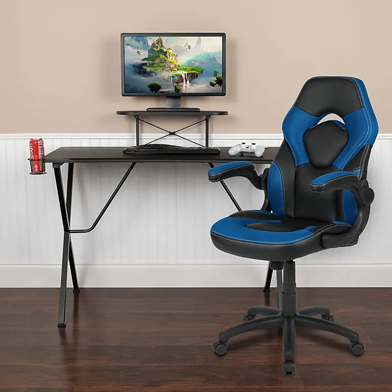 Gerro Black/Blue PC Gaming Desk and Chair Set