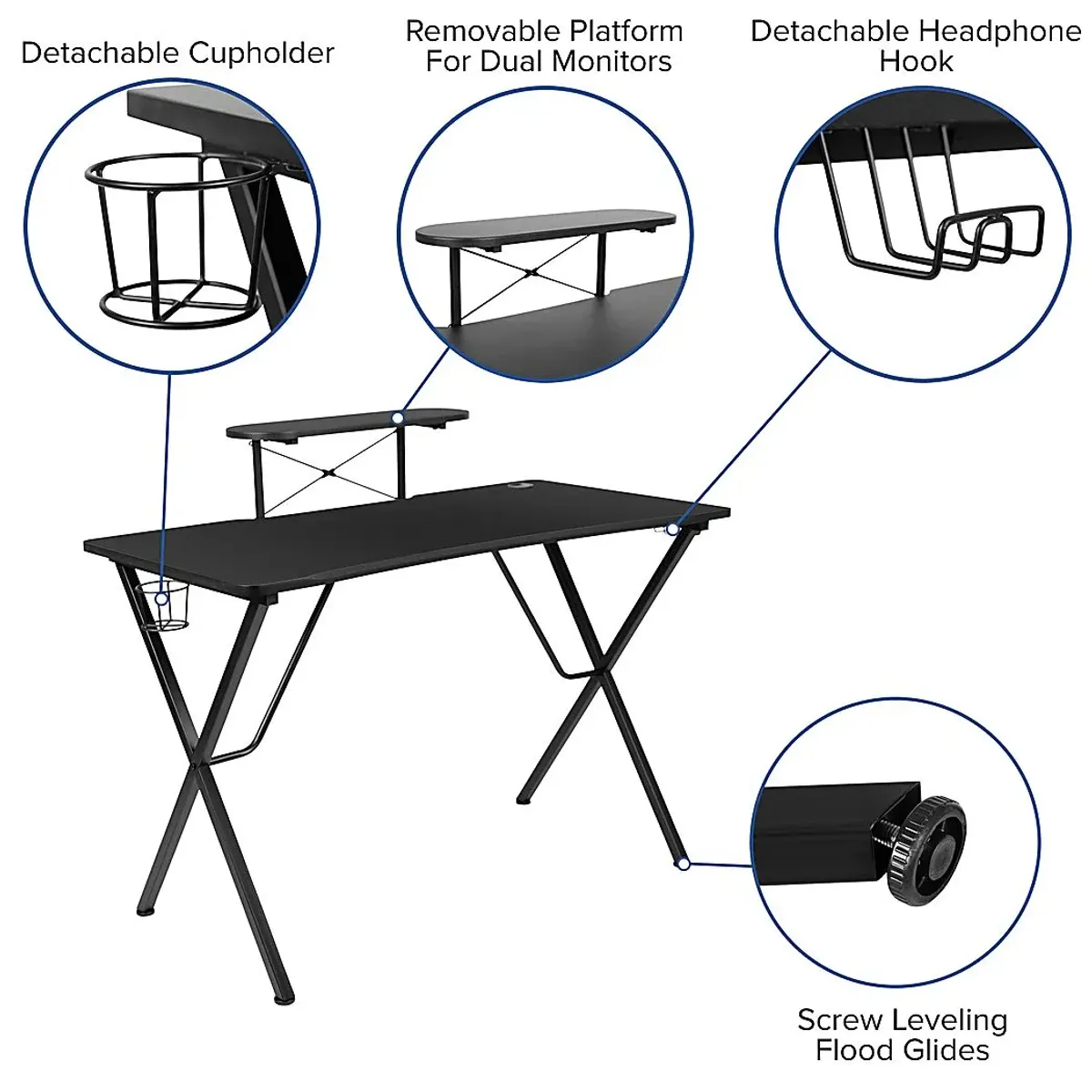 Gerro Black/Blue PC Gaming Desk and Chair Set