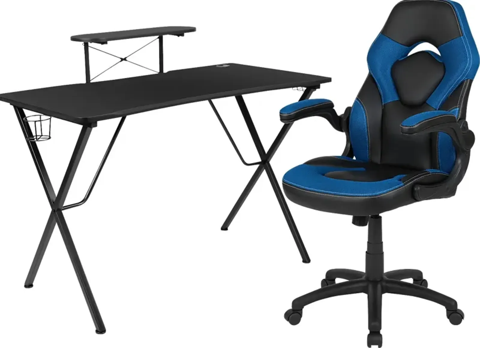 Gerro Black/Blue PC Gaming Desk and Chair Set