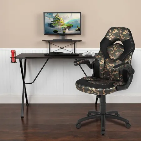 Gerro Black/Green PC Gaming Desk and Chair Set