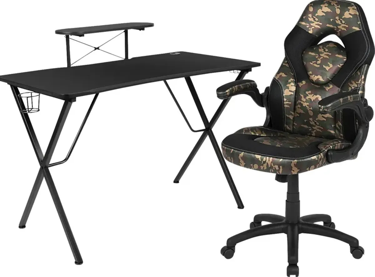 Gerro Black/Green PC Gaming Desk and Chair Set