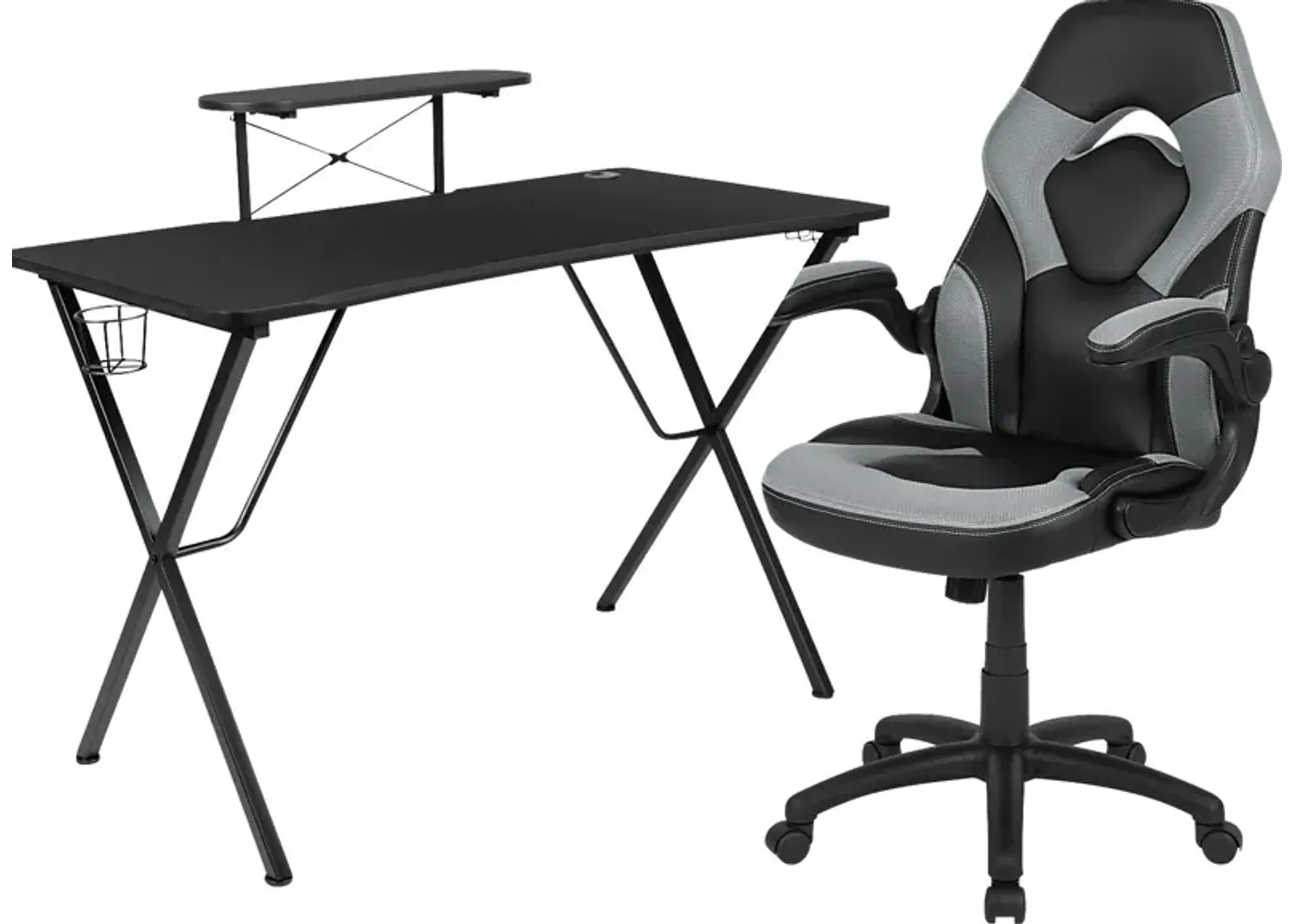 Gerro Black/Gray PC Gaming Desk and Chair Set