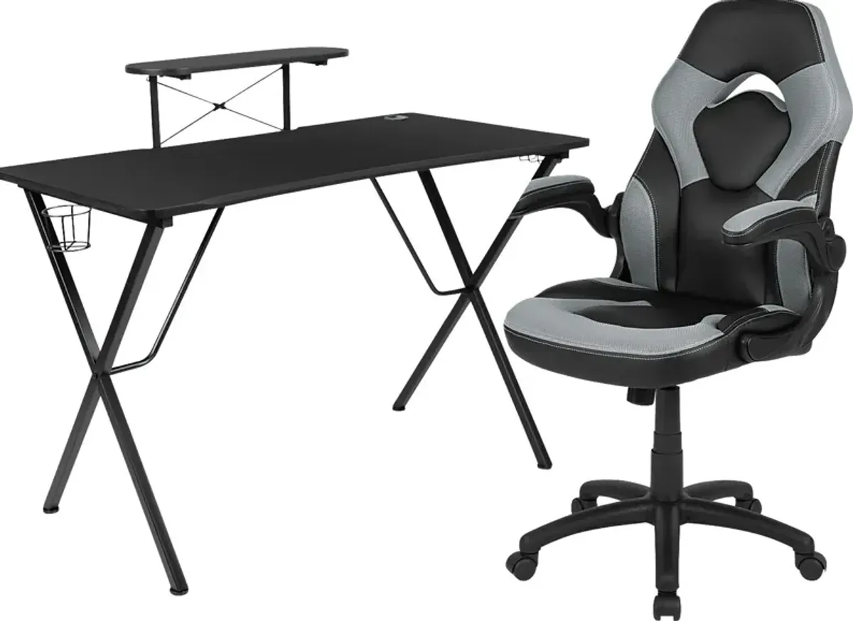 Gerro Black/Gray PC Gaming Desk and Chair Set