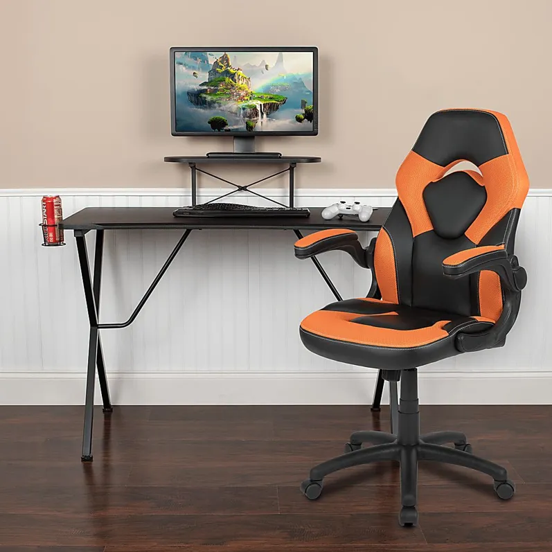 Gerro Black/Orange PC Gaming Desk and Chair Set