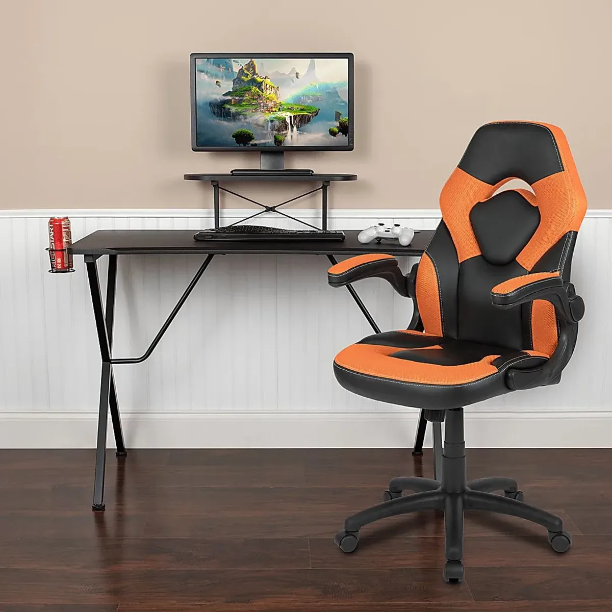 Gerro Black/Orange PC Gaming Desk and Chair Set