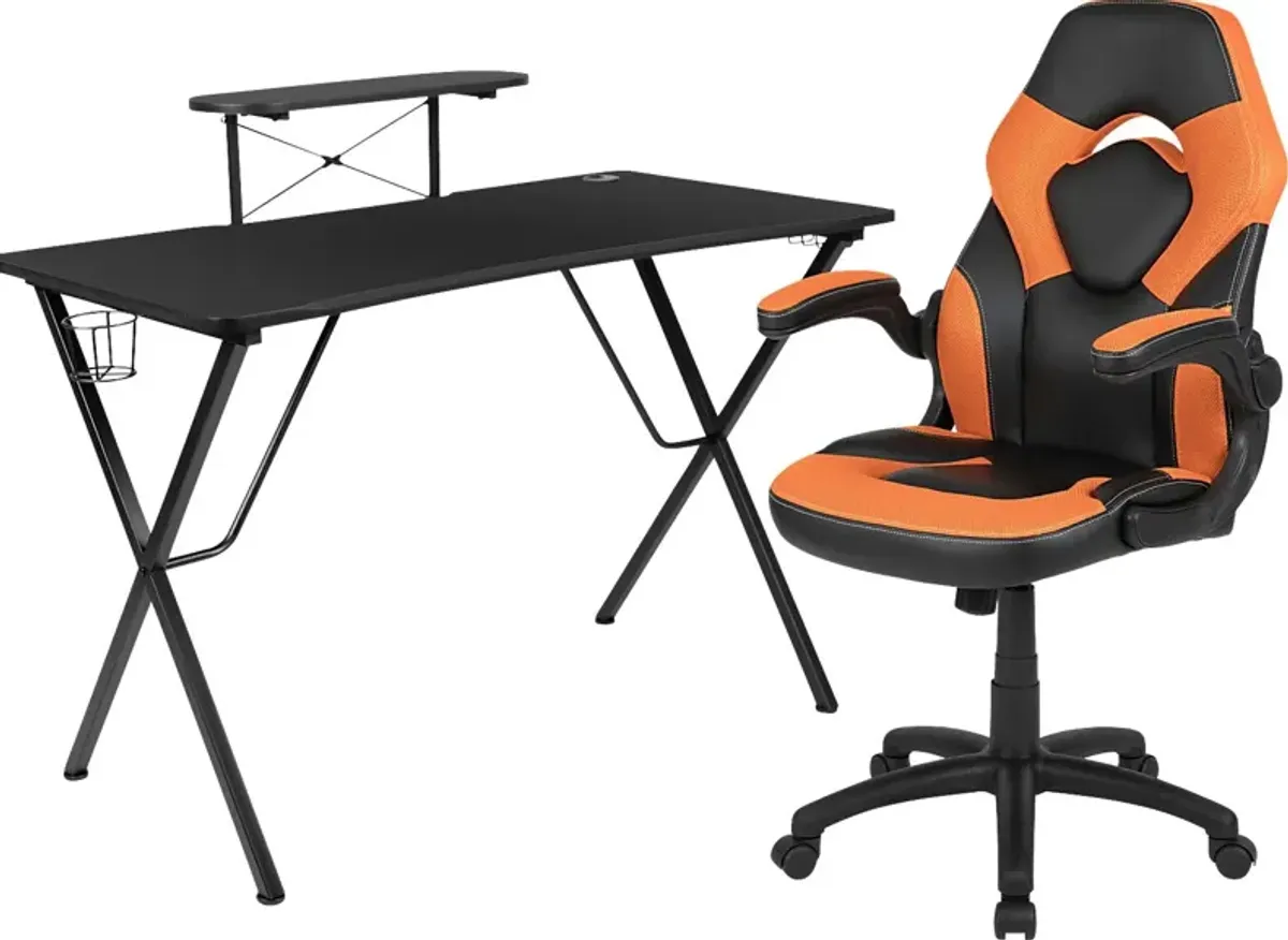 Gerro Black/Orange PC Gaming Desk and Chair Set