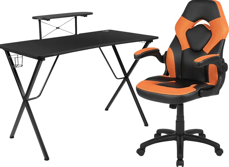 Gerro Black/Orange PC Gaming Desk and Chair Set