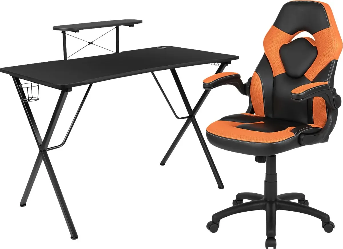 Gerro Black/Orange PC Gaming Desk and Chair Set