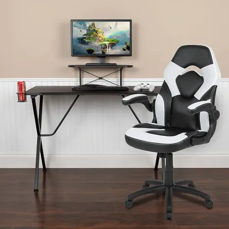 Gerro Black/White PC Gaming Desk and Chair Set