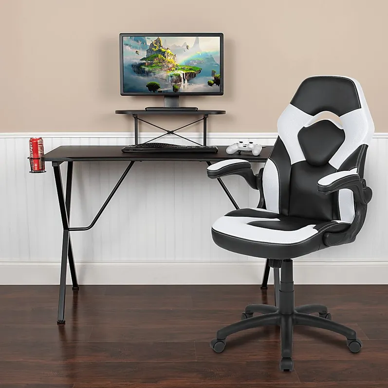 Gerro Black/White PC Gaming Desk and Chair Set