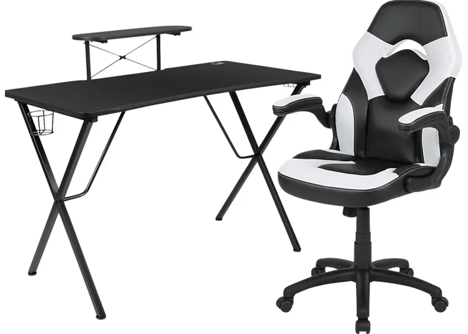 Gerro Black/White PC Gaming Desk and Chair Set