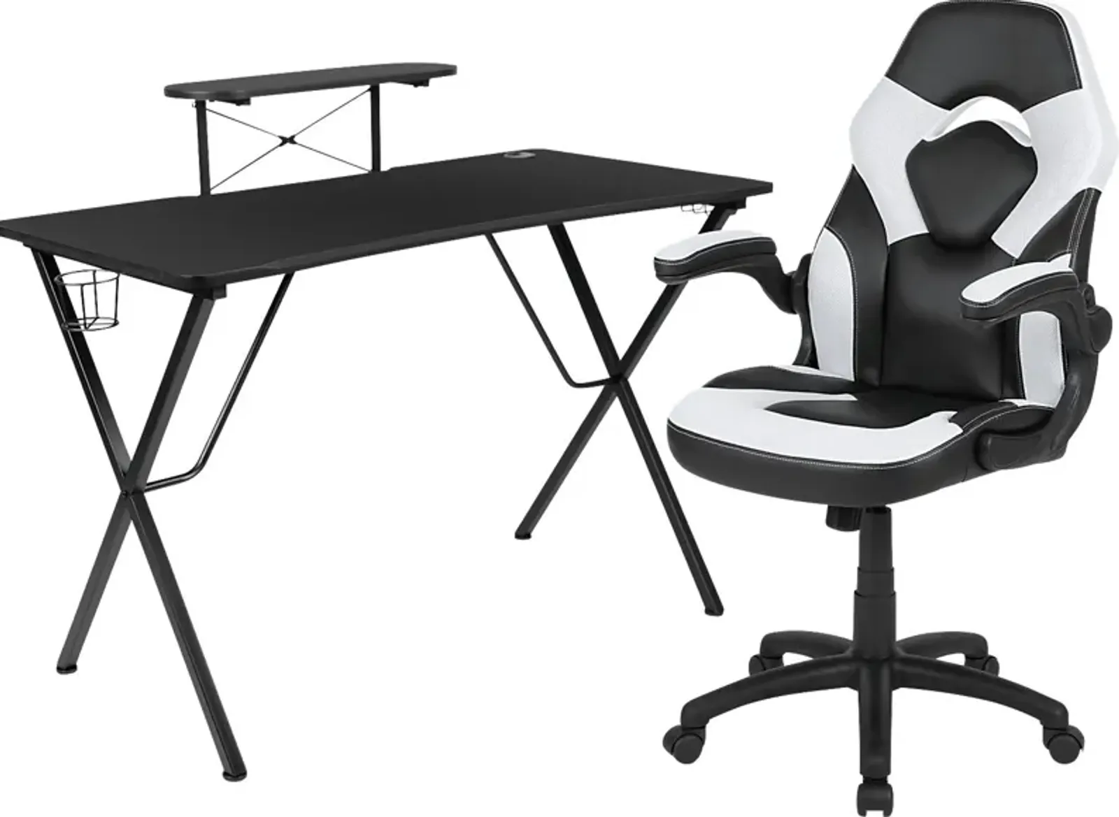 Gerro Black/White PC Gaming Desk and Chair Set