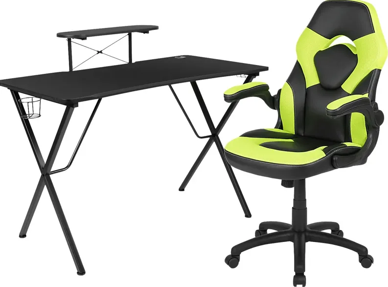 Gerro Black/Lime PC Gaming Desk and Chair Set