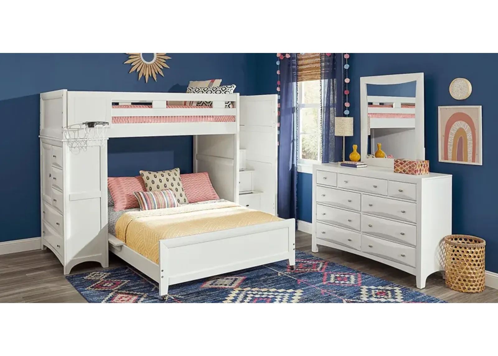 Ivy League 2.0 White Twin/Full Step Loft with Chest