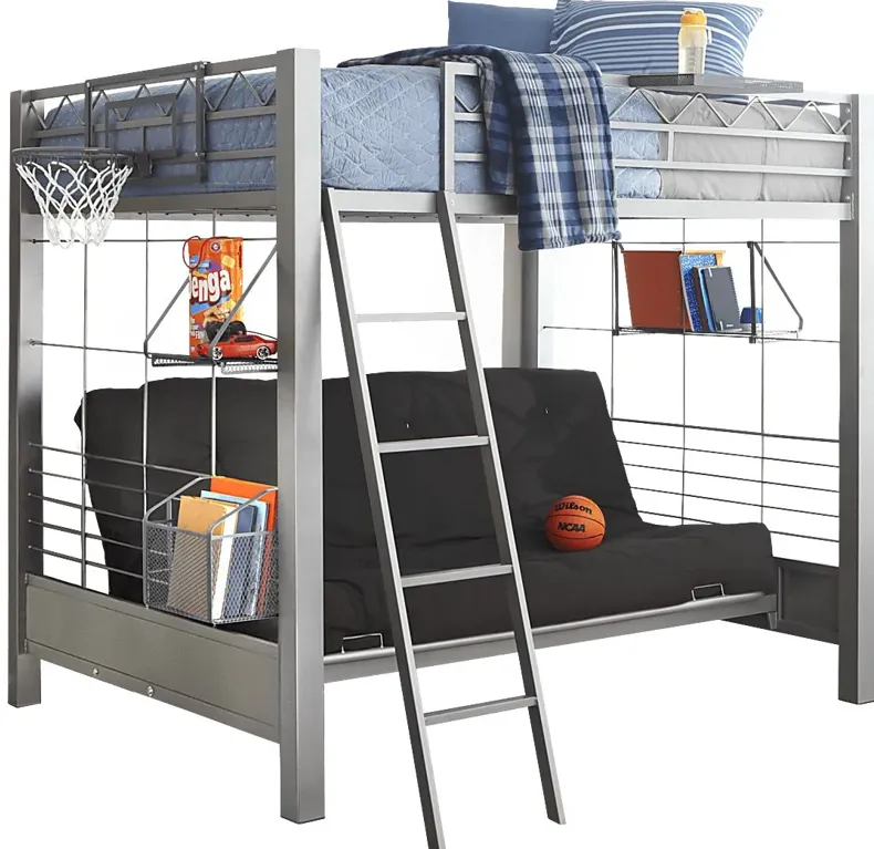 BuildABunk Gray Full/Futon Loft Bed with Gray Accessories and