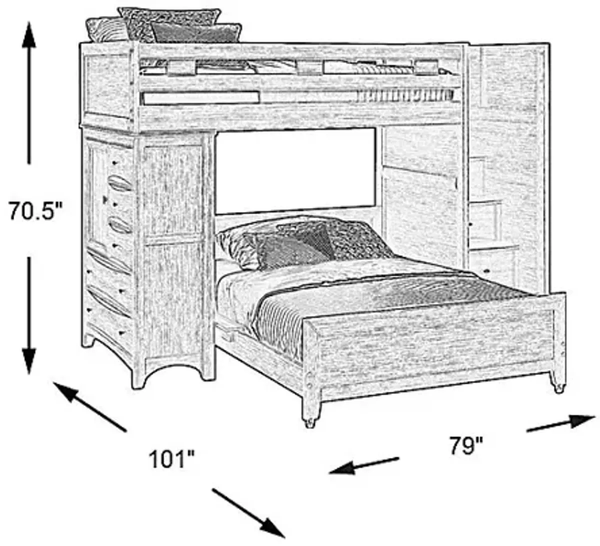 Ivy League 2.0 Walnut Twin/Full Step Loft with Chest