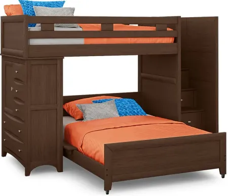 Ivy League 2.0 Walnut Twin/Full Step Loft with Chest