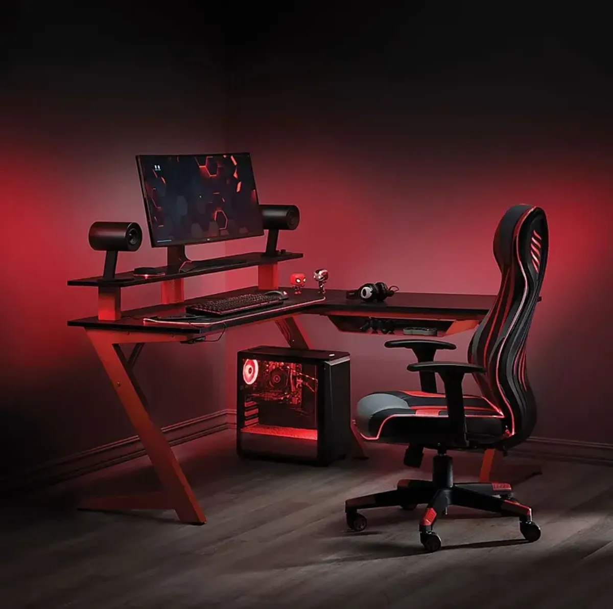 Antinous Red L-Shaped PC Gaming Desk