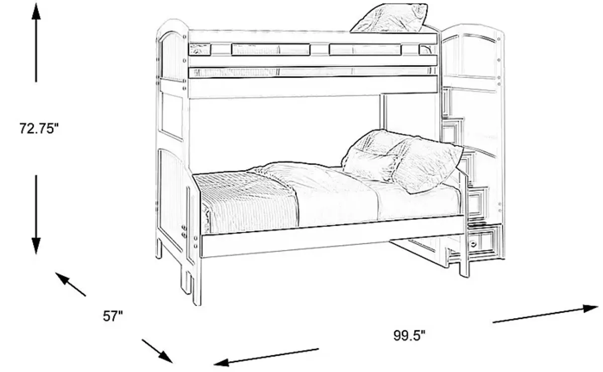 Kids Cottage Colors White Twin/Full Step Bunk