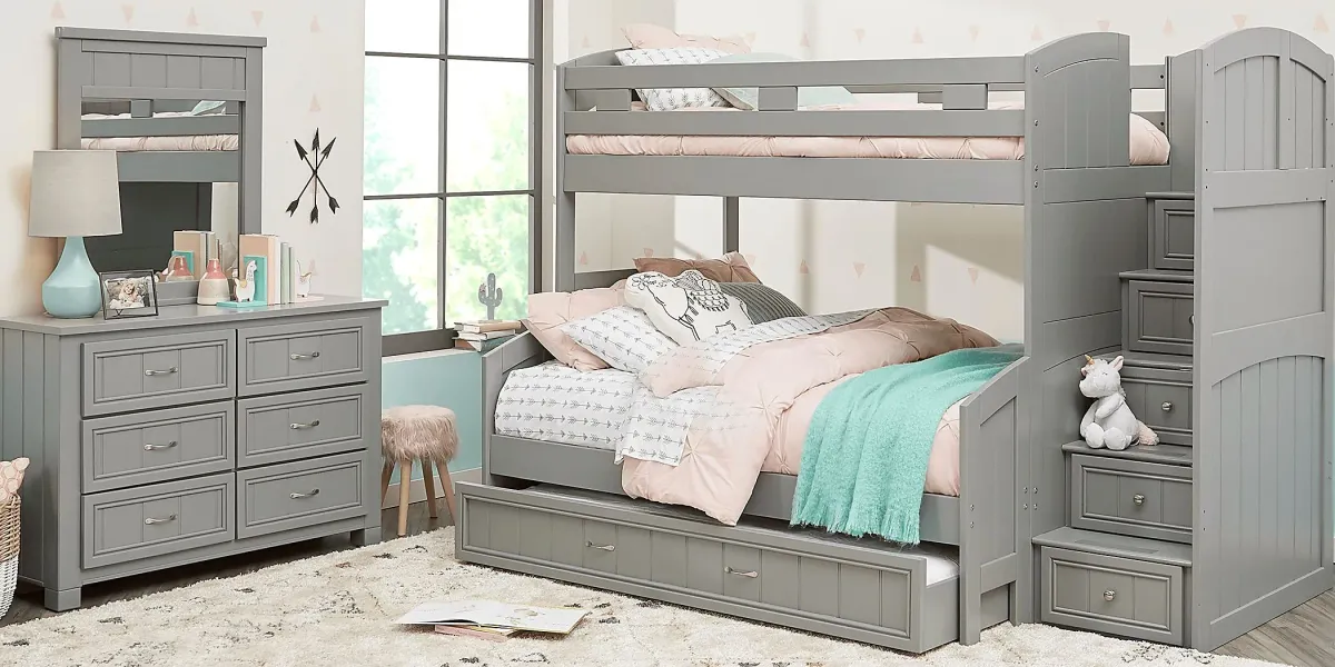 Kids Cottage Colors Gray Twin/Full Step Bunk