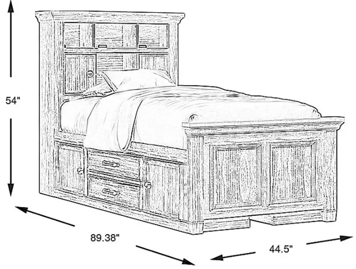 Kids Canyon Lake Ash Gray 3 Pc Twin Bookcase Bed with 2 Storage Side Rails