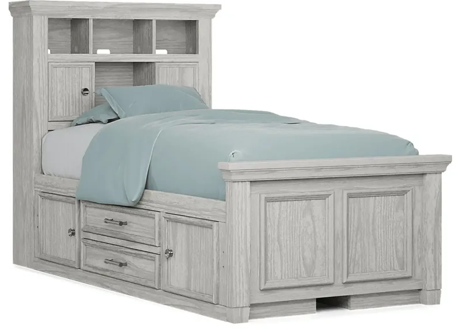 Kids Canyon Lake Ash Gray 3 Pc Twin Bookcase Bed with 2 Storage Side Rails