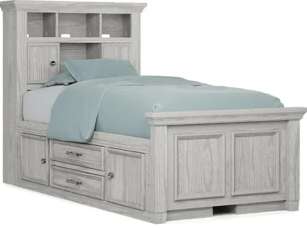Kids Canyon Lake Ash Gray Twin Bookcase Bed with 2 Storage Side Rails