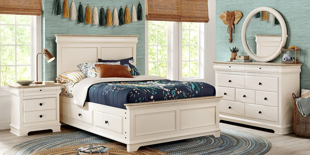 Kids Oberon Cream Full Panel Bed with Storage Side Rails