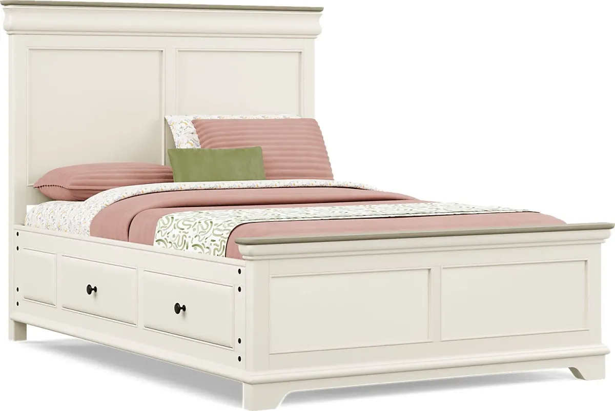 Kids Oberon Cream Full Panel Bed with Storage Side Rails