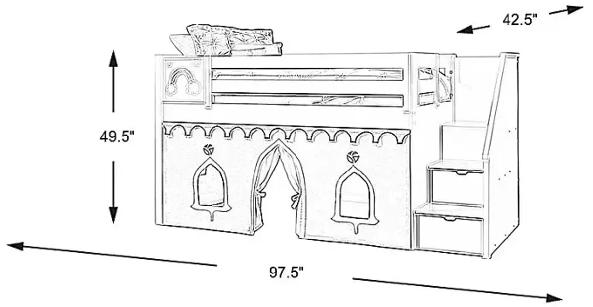 Disney Princess Fairytale White Step Loft Bed with Activity Panel