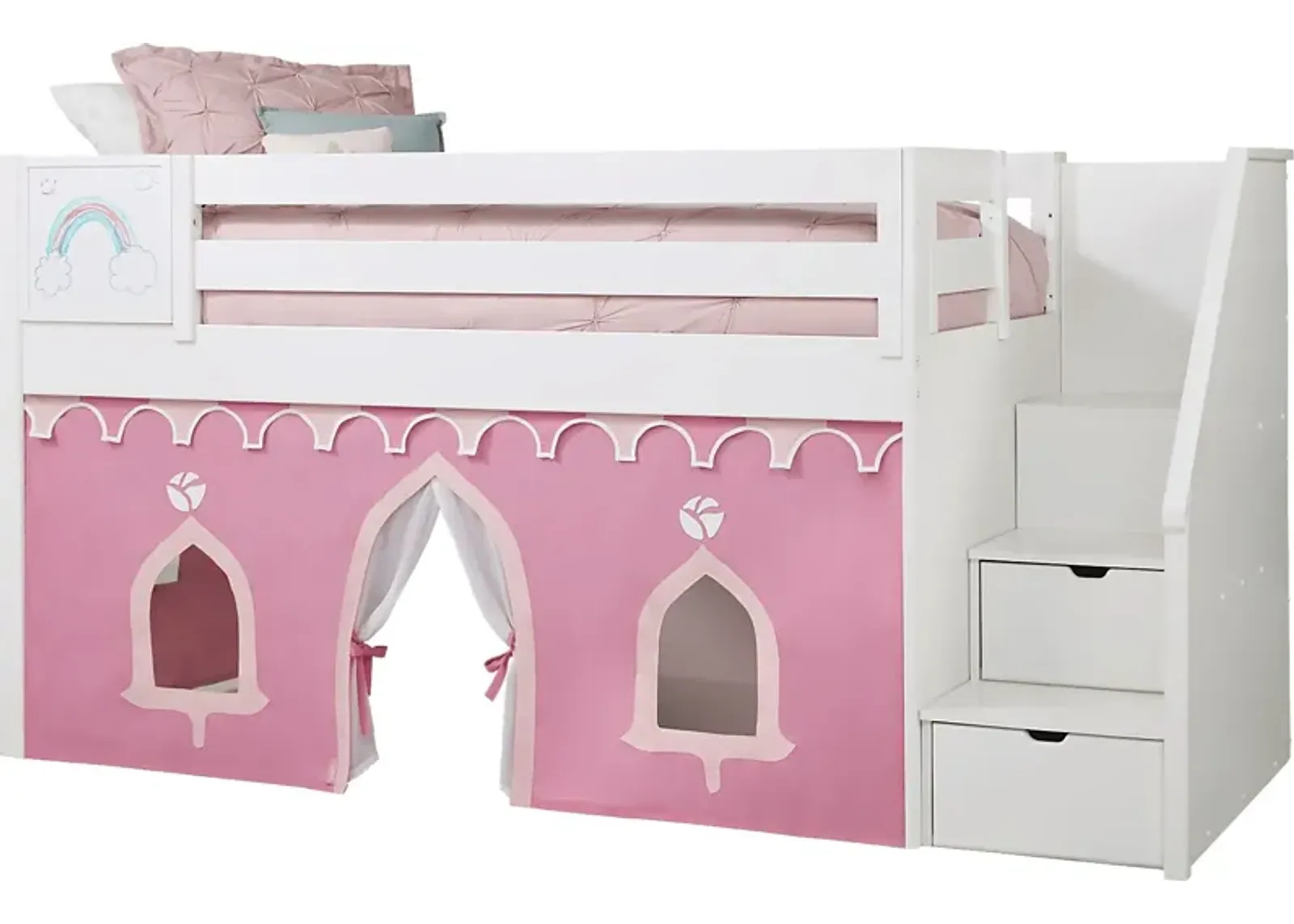 Disney Princess Fairytale White Step Loft Bed with Activity Panel