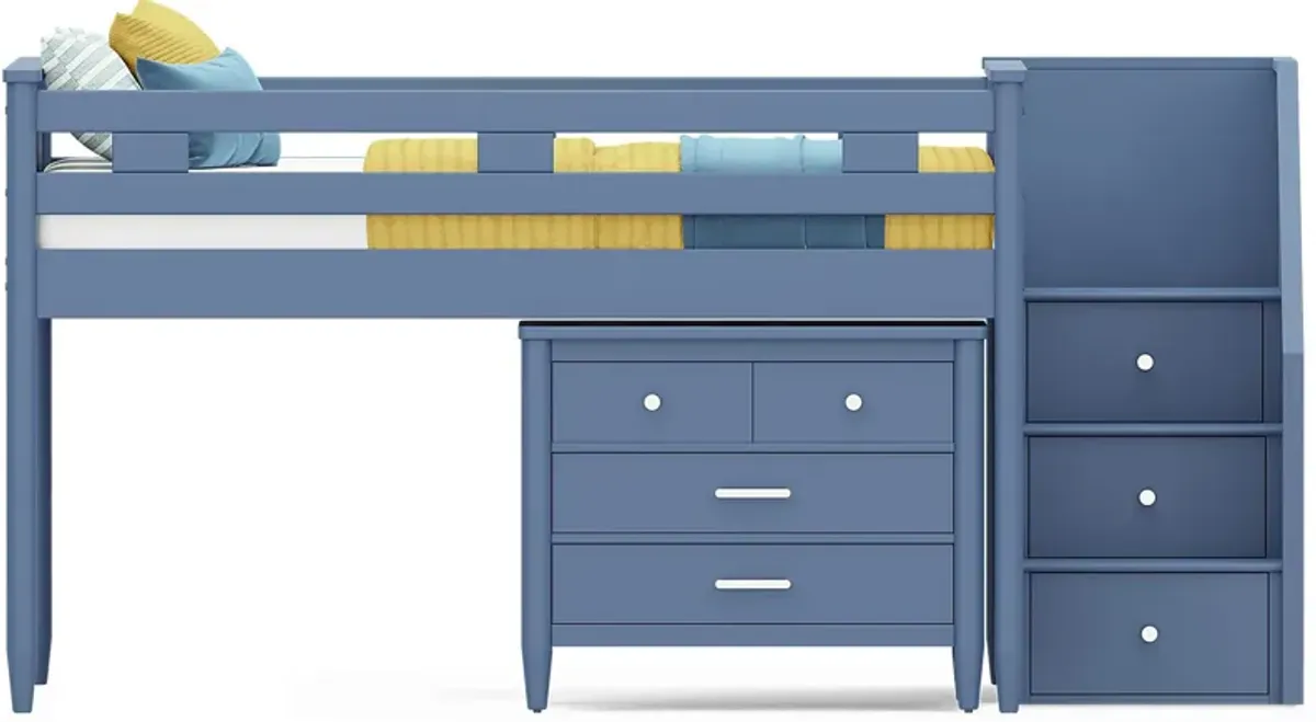 Kids Modern Colors Slate Blue Full Step Loft with Loft Chest