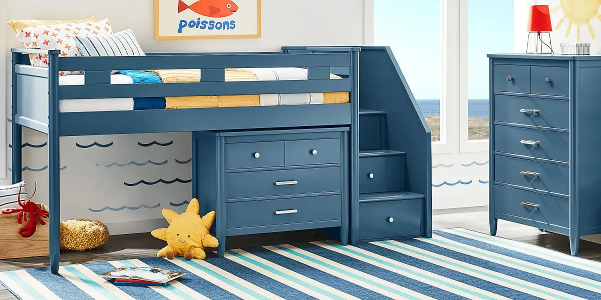 Kids Modern Colors Slate Blue Full Step Loft with Loft Chest