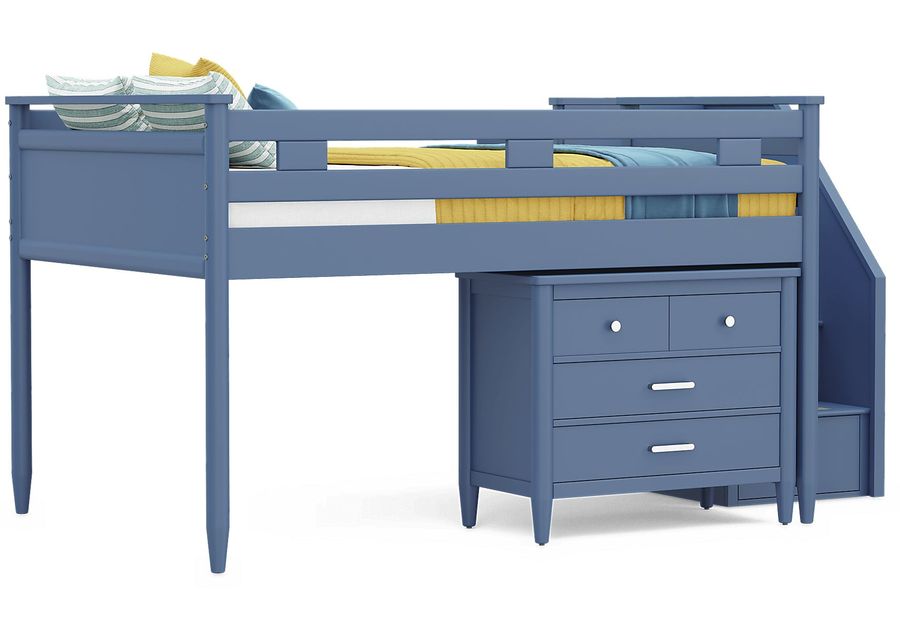 Kids Modern Colors Slate Blue Full Step Loft with Loft Chest