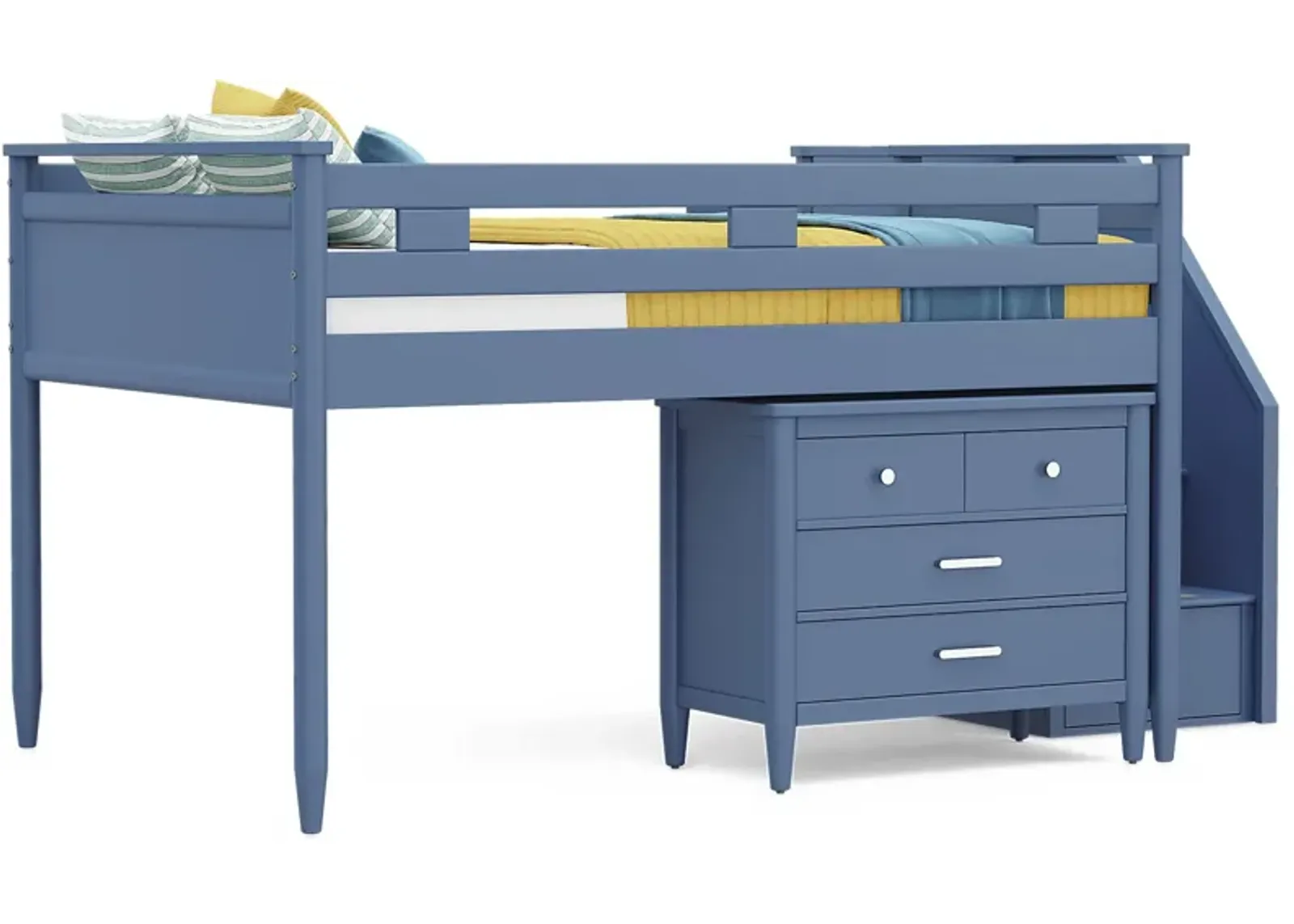 Kids Modern Colors Slate Blue Full Step Loft with Loft Chest