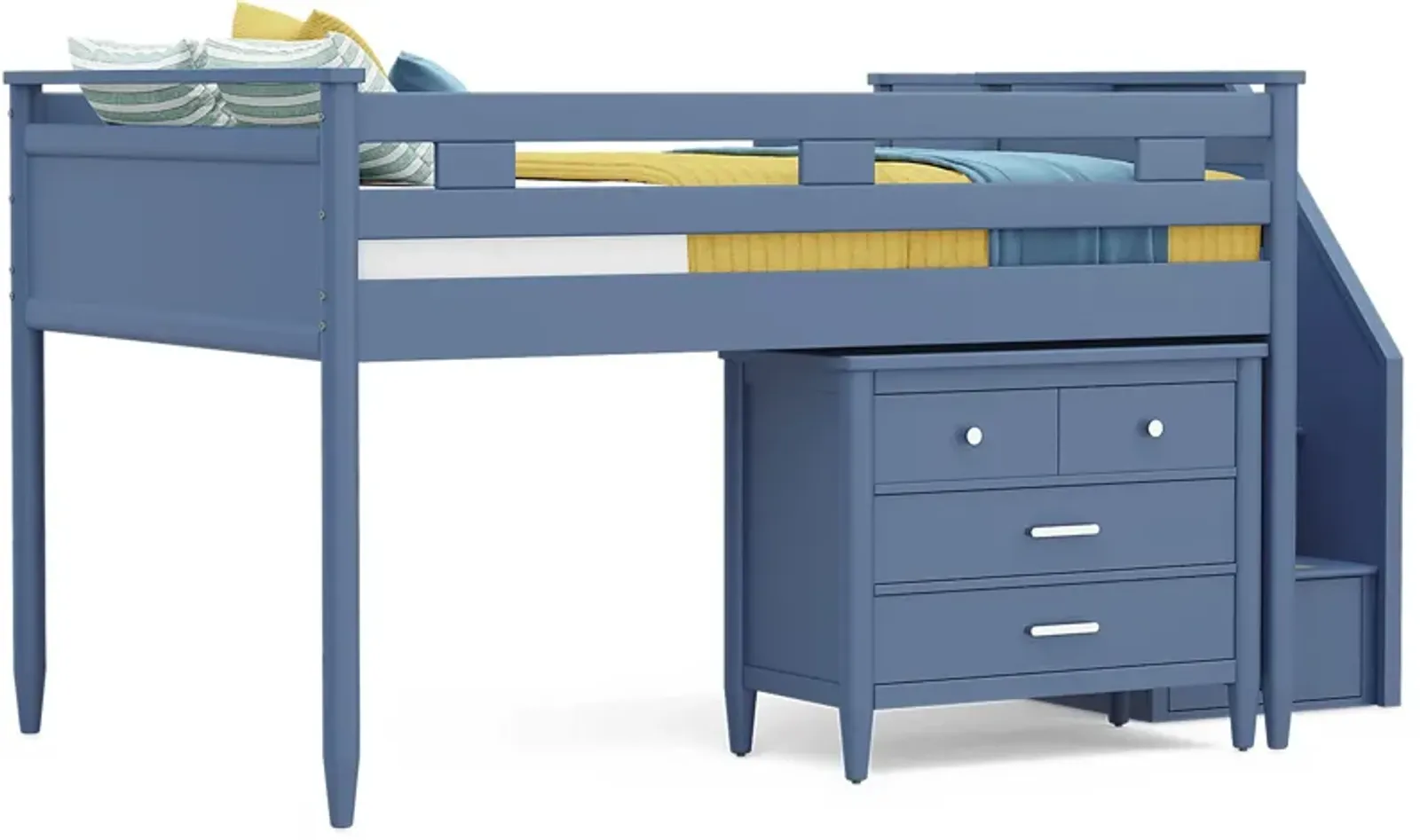 Kids Modern Colors Slate Blue Full Step Loft with Loft Chest