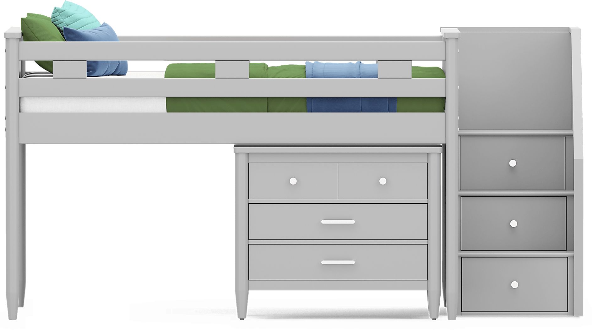 Kids Modern Colors Light Gray Full Step Loft with Loft Chest