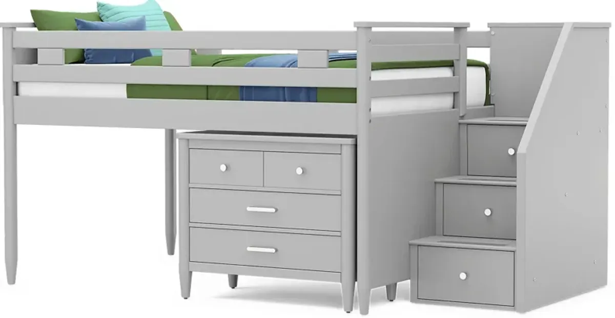 Kids Modern Colors Light Gray Full Step Loft with Loft Chest