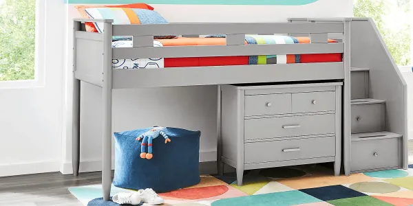 Kids Modern Colors Light Gray Full Step Loft with Loft Chest