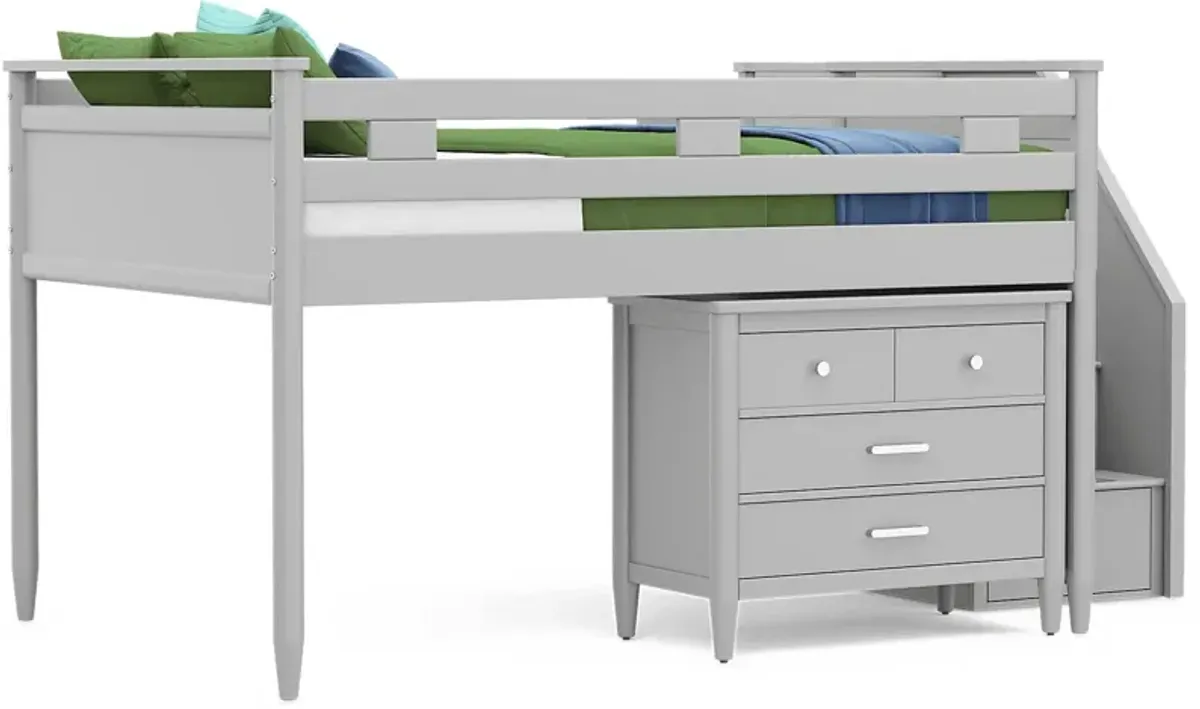 Kids Modern Colors Light Gray Full Step Loft with Loft Chest