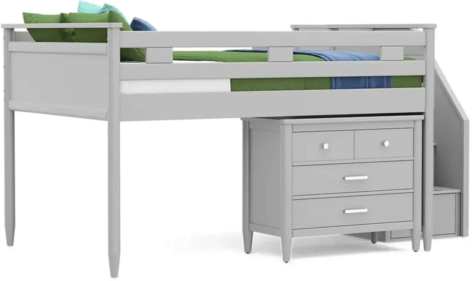 Kids Modern Colors Light Gray Full Step Loft with Loft Chest