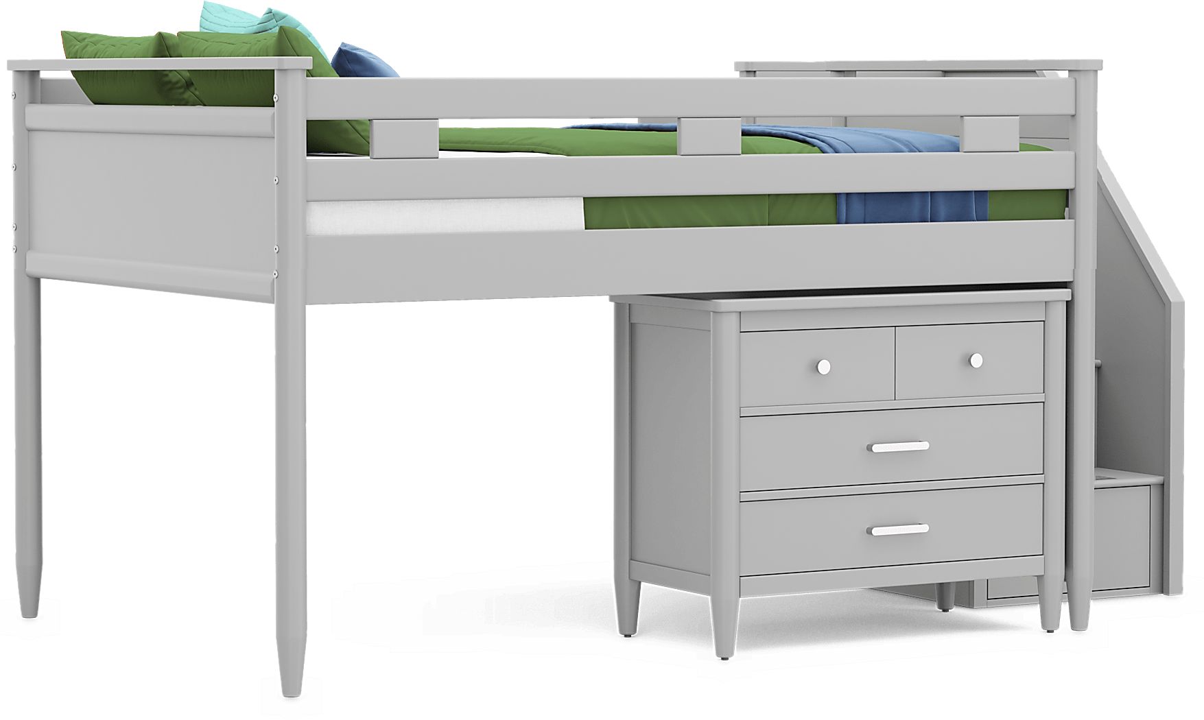 Kids Modern Colors Light Gray Full Step Loft with Loft Chest