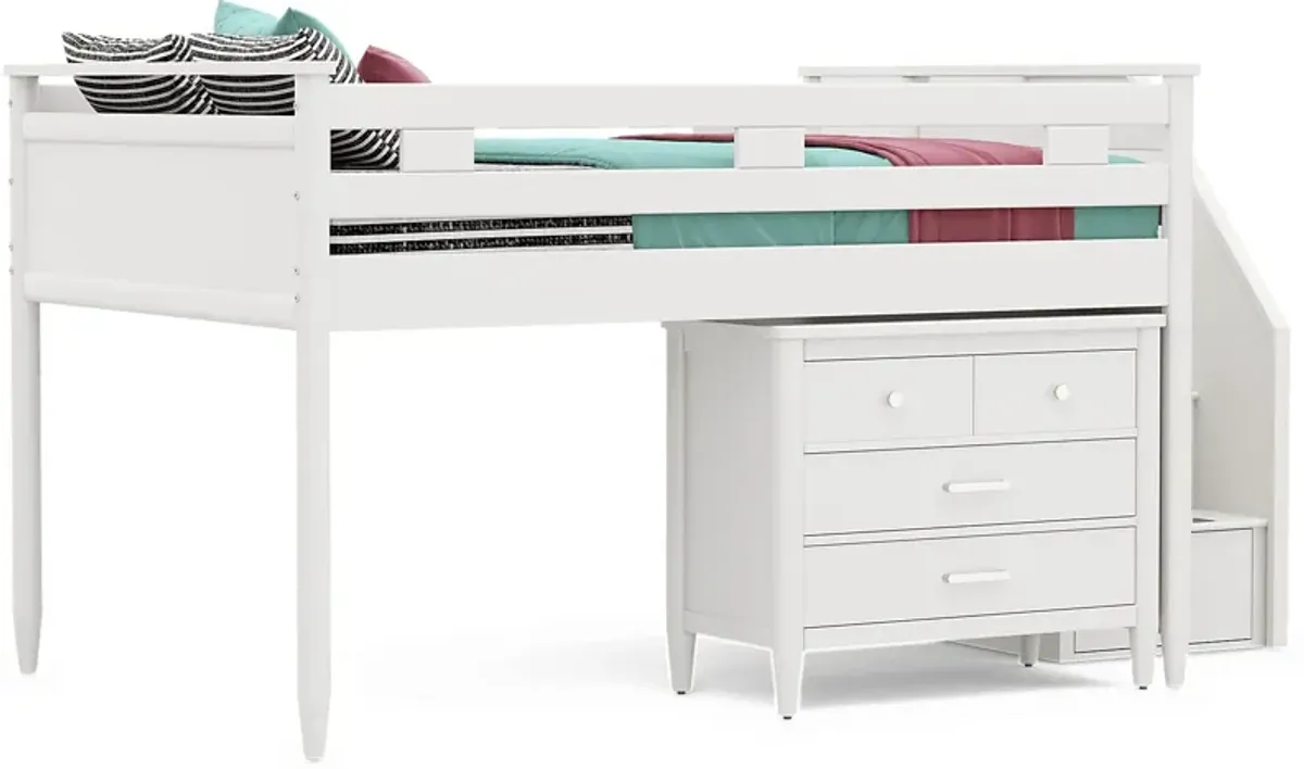 Kids Modern Colors White Full Step Loft with Loft Chest