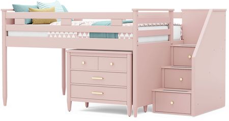 Kids Modern Colors Pink Full Step Loft with Loft Chest