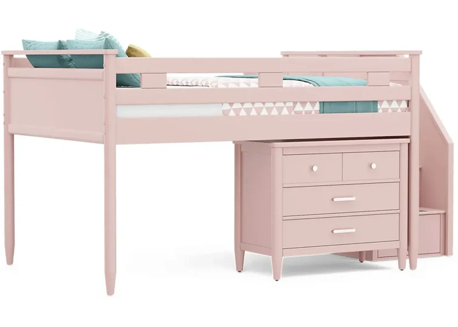 Kids Modern Colors Pink Full Step Loft with Loft Chest