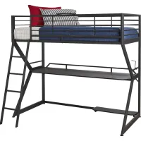 Kids Carbon Optix Black Twin Gaming Loft Bed with LED Lights and Accessories