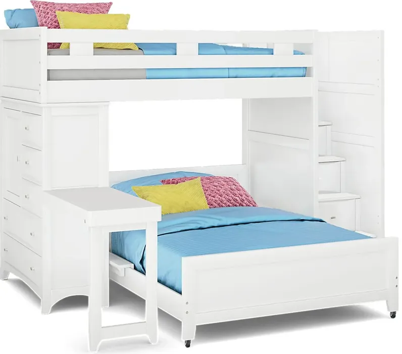 Kids Ivy League 2.0 White Twin/Full Step Loft with Chest & Desk Attachment