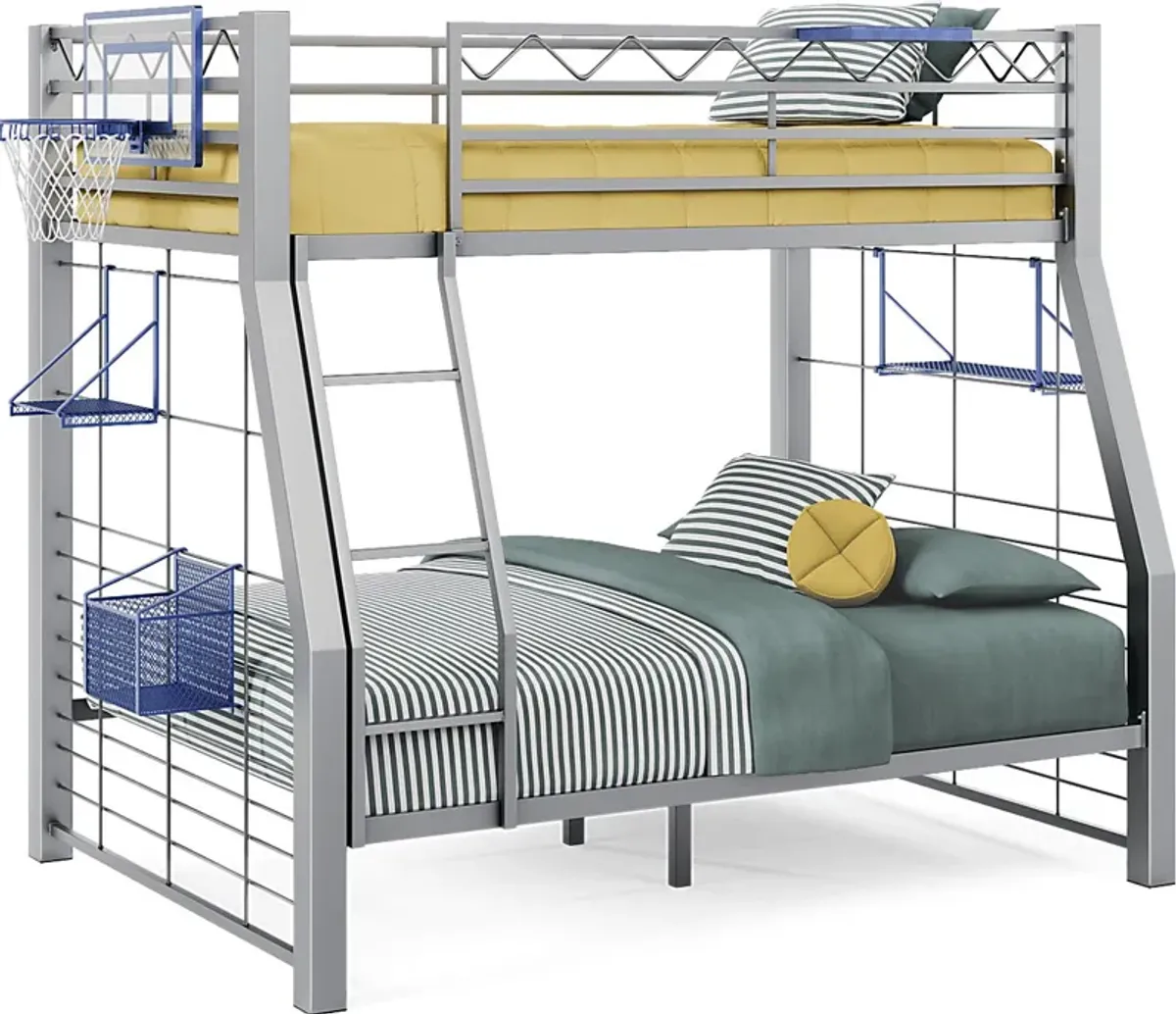 Build-A-Bunk Gray Twin/Full Bunk Bed with Blue Accessories and Basketball Hoop