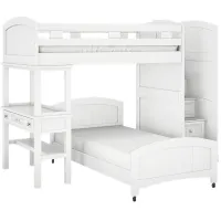Kids Cottage Colors White Twin/Twin Step Bunk with Desk