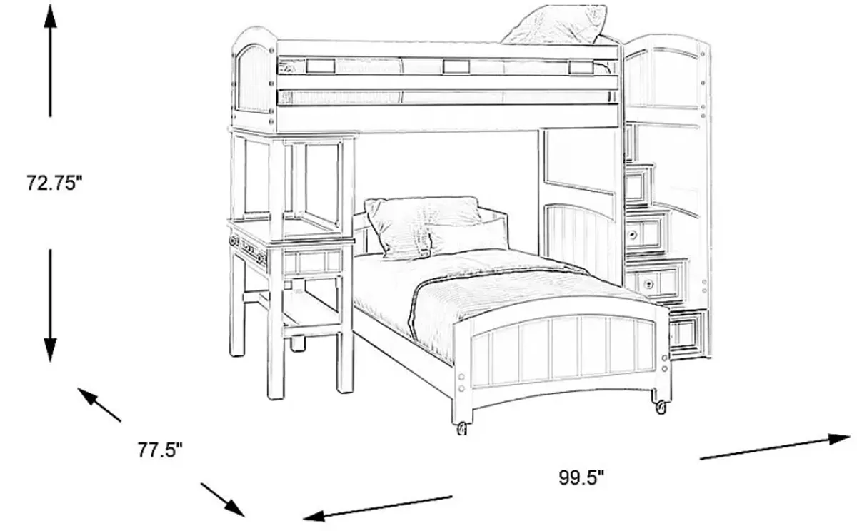 Kids Cottage Colors Gray Twin/Twin Step Bunk Bed with Desk